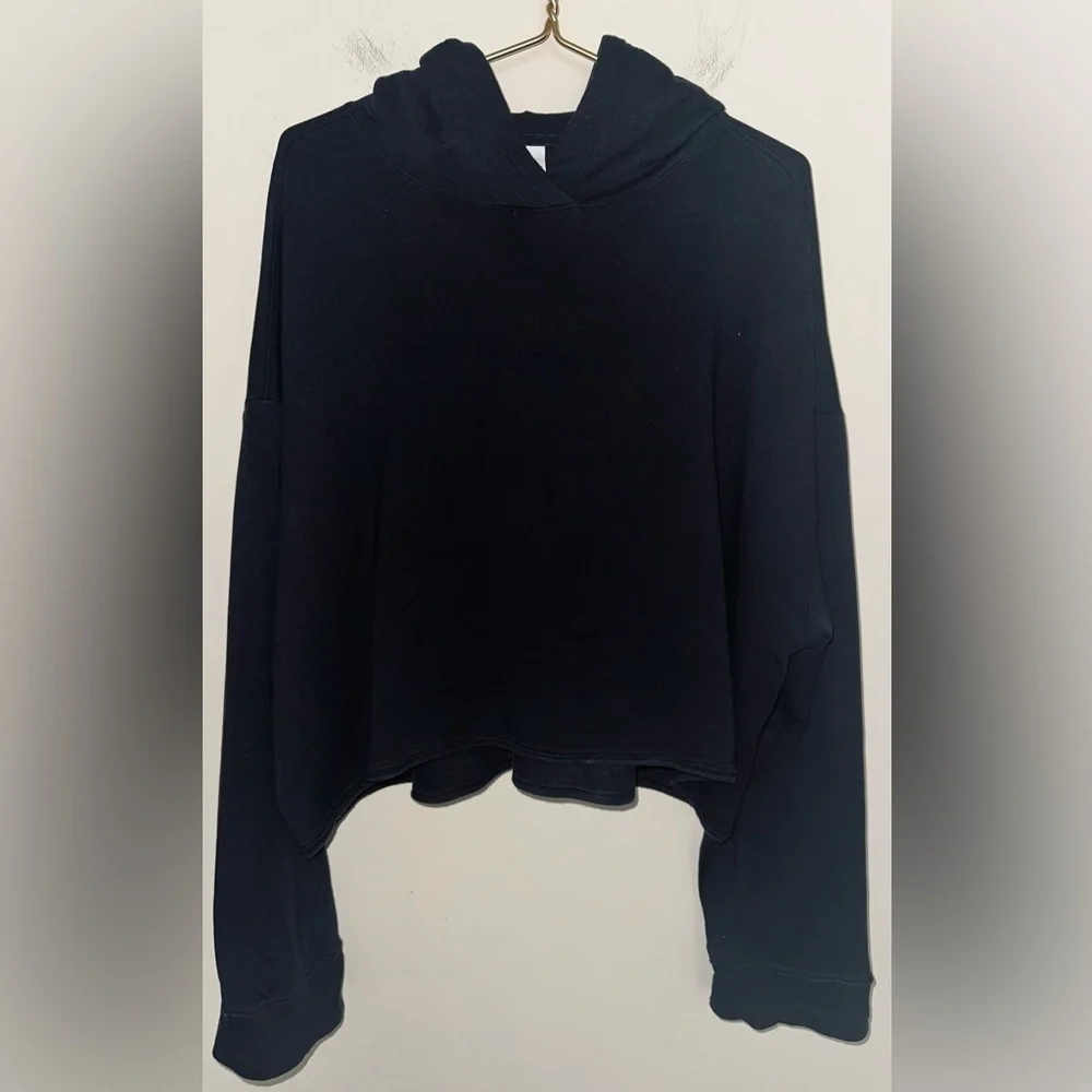 Nike Yoga Luxe Cropped Hoodie Top Black Soft Knit - Size XXL